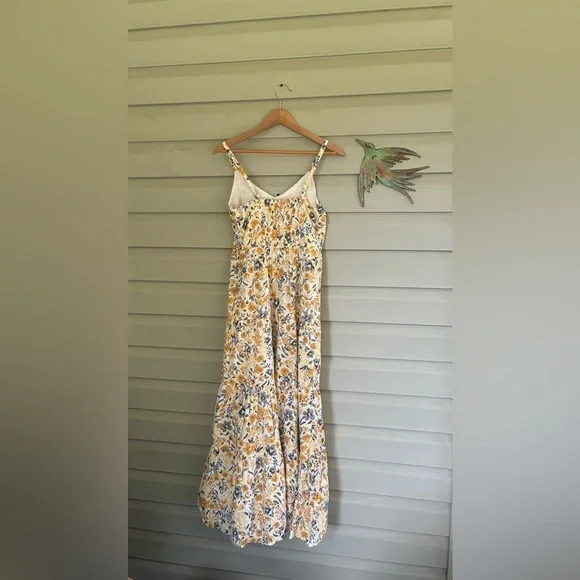 JOIE Floral cotton tiered Maxi Dress yellow & gray boho coastal cowgirl Sz 6 EUC - Picture 3 of 16